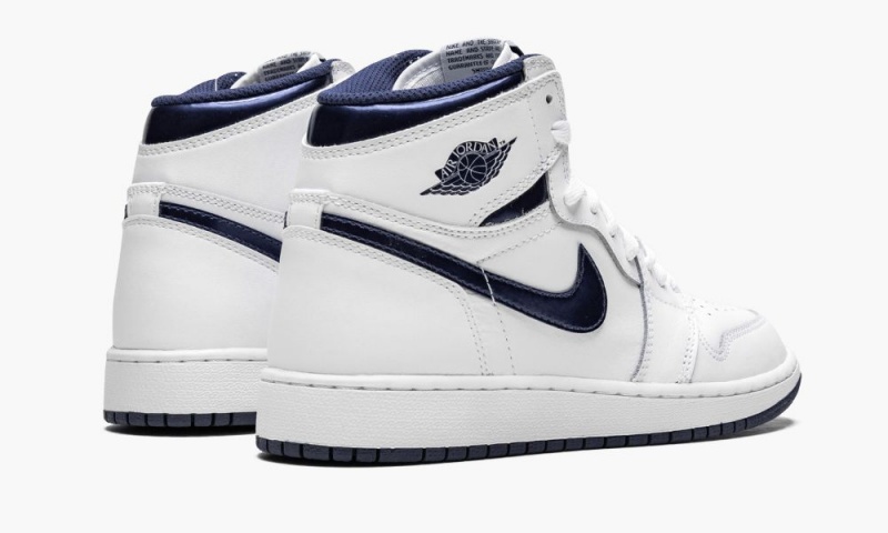 Nike Air Jordan 1 High OG BG Lasten Kengät Valkoinen Laivastonsininen | 370UJNZXP