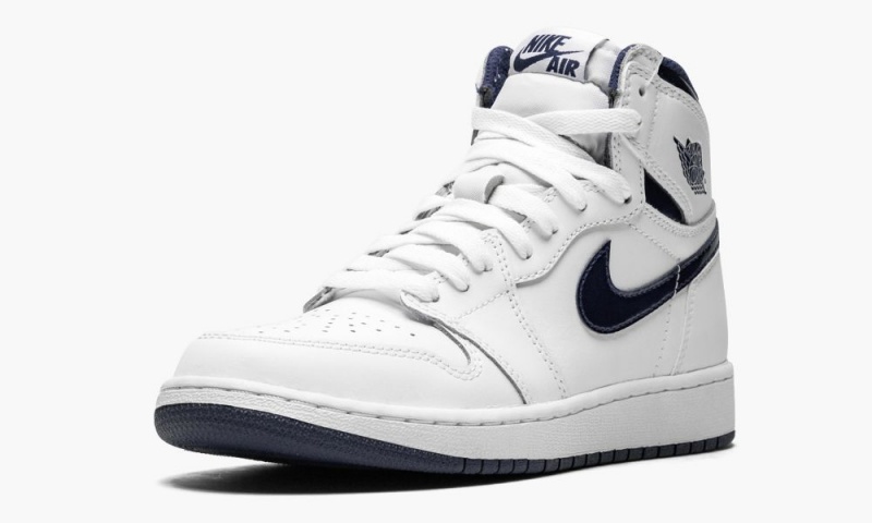 Nike Air Jordan 1 High OG BG Lasten Kengät Valkoinen Laivastonsininen | 370UJNZXP