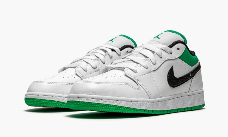 Nike Air Jordan 1 Low GS 'White / Stadium Green' Lasten Kengät Valkoinen Vihreä Mustat | 072HZBITW