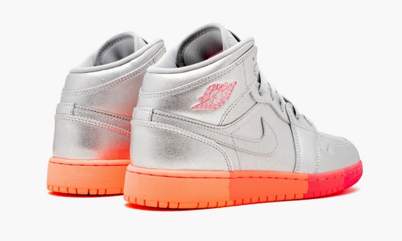Nike Air Jordan 1 MID (GS) 'Sunrise / Metallic Silver' Lasten Kengät Metal Hopea Pinkki | 102VOTMLI