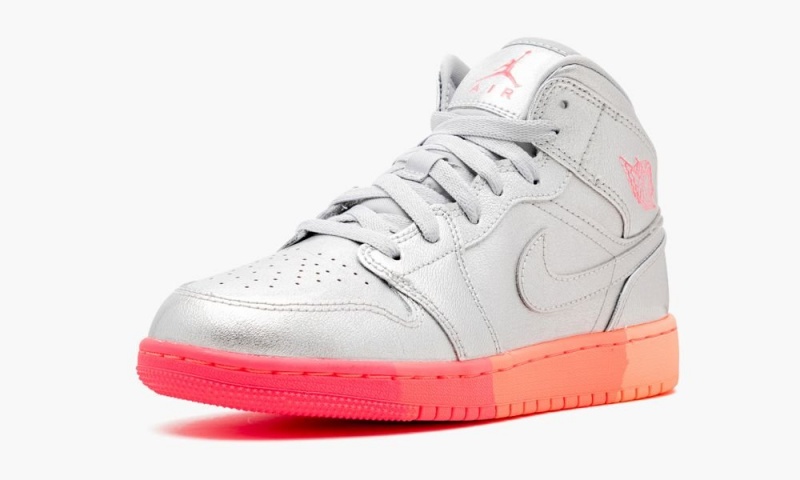 Nike Air Jordan 1 MID (GS) 'Sunrise / Metallic Silver' Lasten Kengät Metal Hopea Pinkki | 102VOTMLI