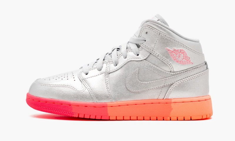 Nike Air Jordan 1 MID (GS) \'Sunrise / Metallic Silver\' Lasten Kengät Metal Hopea Pinkki | 102VOTMLI