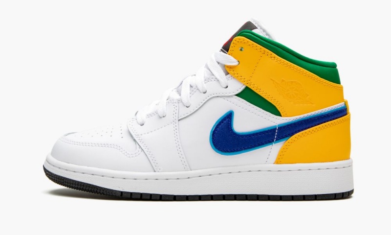 Nike Air Jordan 1 MID (GS) 'Three Peat' Lasten Kengät Valkoinen Vihreä Keltainen | 581JTGZOL