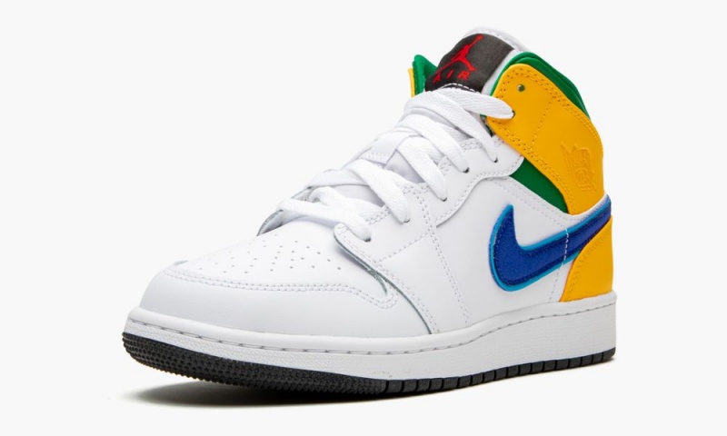 Nike Air Jordan 1 MID (GS) 'Three Peat' Lasten Kengät Valkoinen Vihreä Keltainen | 581JTGZOL