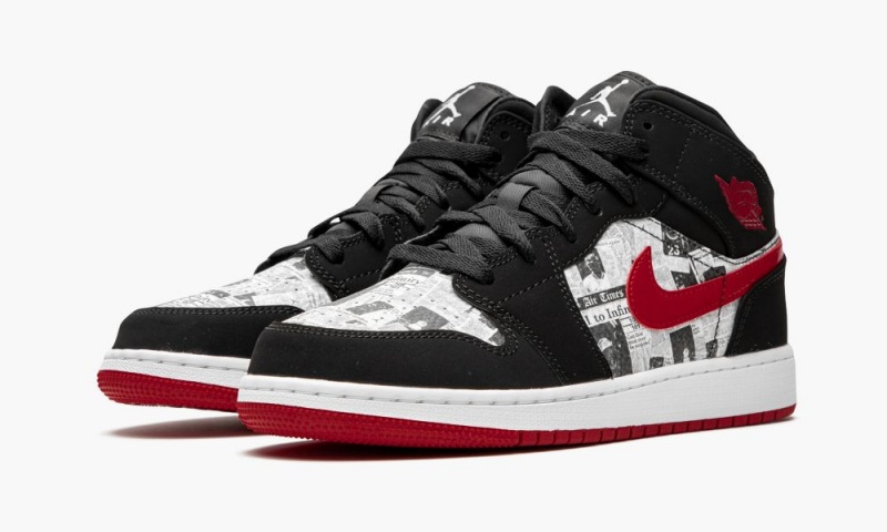 Nike Air Jordan 1 MID SE (GS) 'Newspaper' Lasten Kengät Mustat Punainen Valkoinen | 217FGVCQD