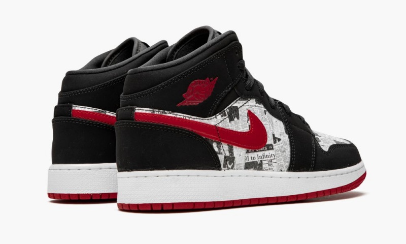 Nike Air Jordan 1 MID SE (GS) 'Newspaper' Lasten Kengät Mustat Punainen Valkoinen | 217FGVCQD