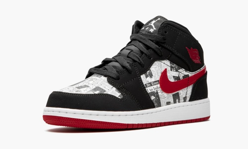 Nike Air Jordan 1 MID SE (GS) 'Newspaper' Lasten Kengät Mustat Punainen Valkoinen | 217FGVCQD
