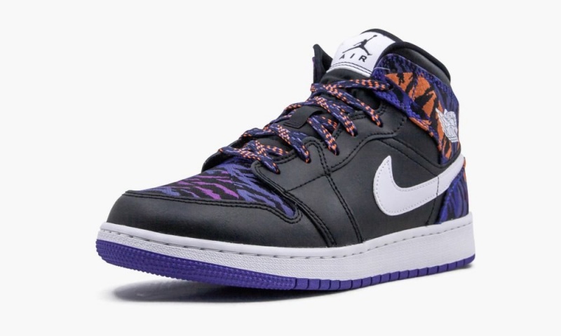 Nike Air Jordan 1 MID SE (GS) 'Tiger Print' Lasten Kengät Mustat Valkoinen Violetit | 390FNKLOX
