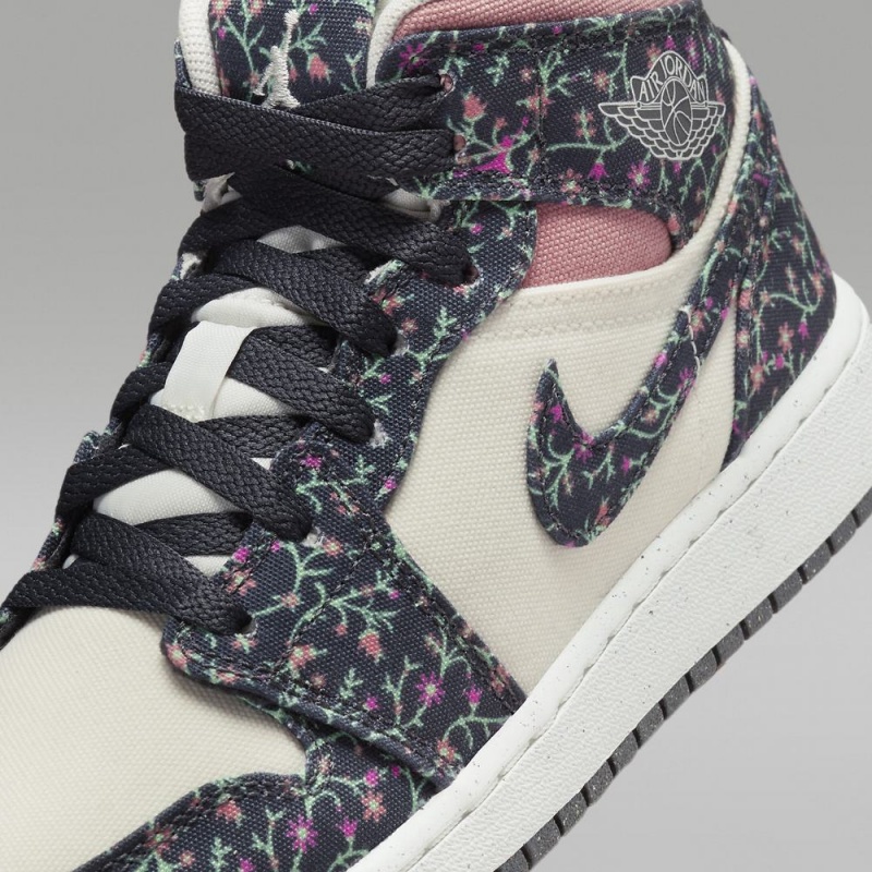 Nike Air Jordan 1 MID SE Lasten Kengät Kukka Valkoinen Pinkki | 458WQBAHO