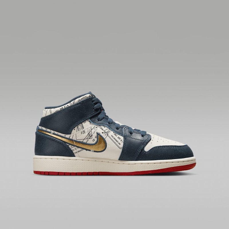 Nike Air Jordan 1 MID SE Lasten Kengät Valkoinen Sininen | 932ABKQOL