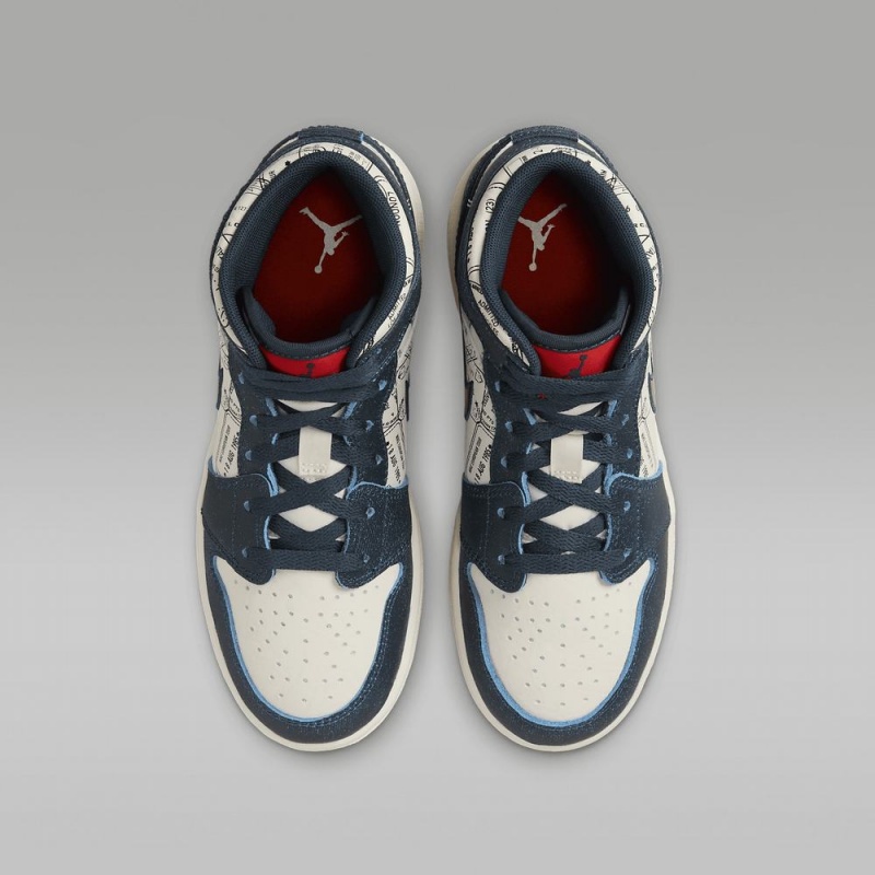 Nike Air Jordan 1 MID SE Lasten Kengät Valkoinen Sininen | 932ABKQOL