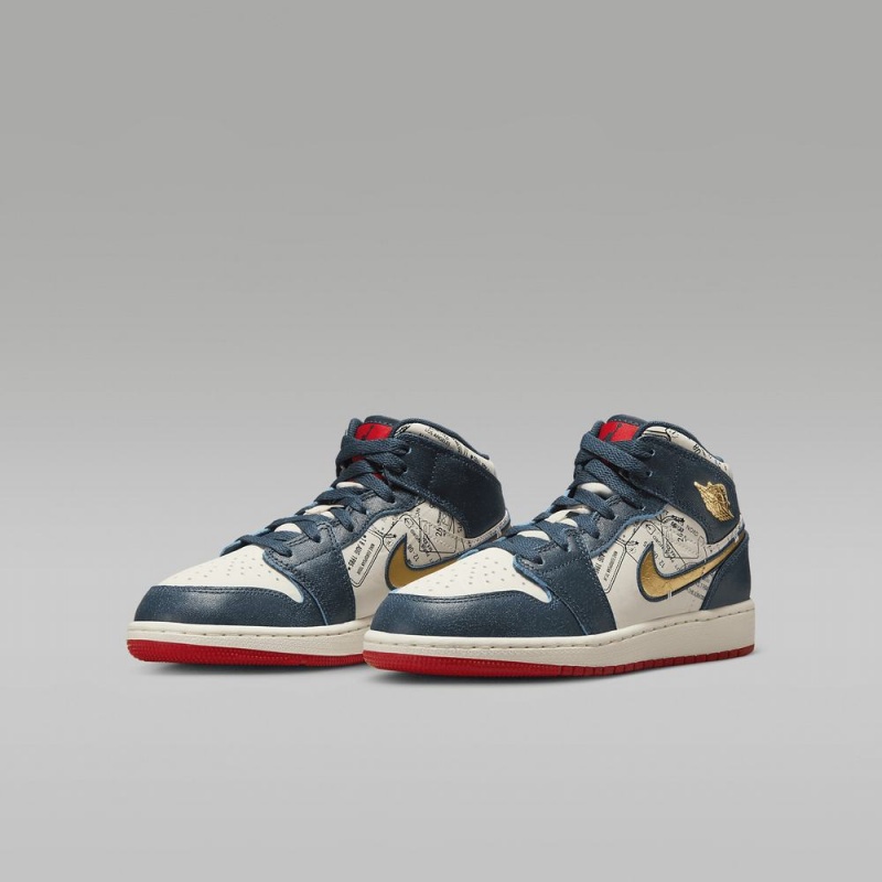 Nike Air Jordan 1 MID SE Lasten Kengät Valkoinen Sininen | 932ABKQOL