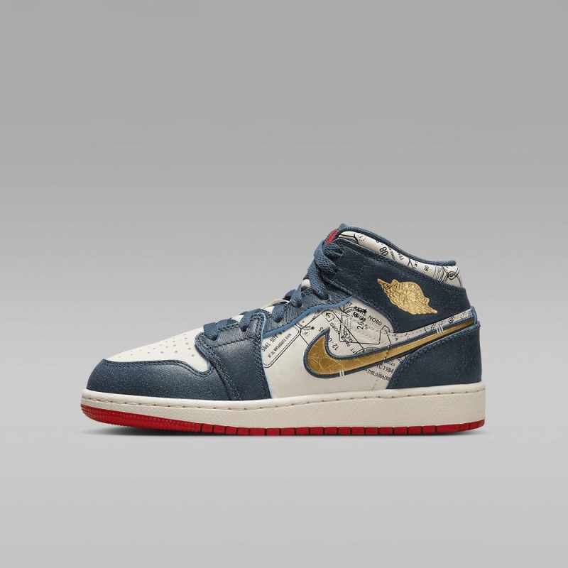 Nike Air Jordan 1 MID SE Lasten Kengät Valkoinen Sininen | 932ABKQOL