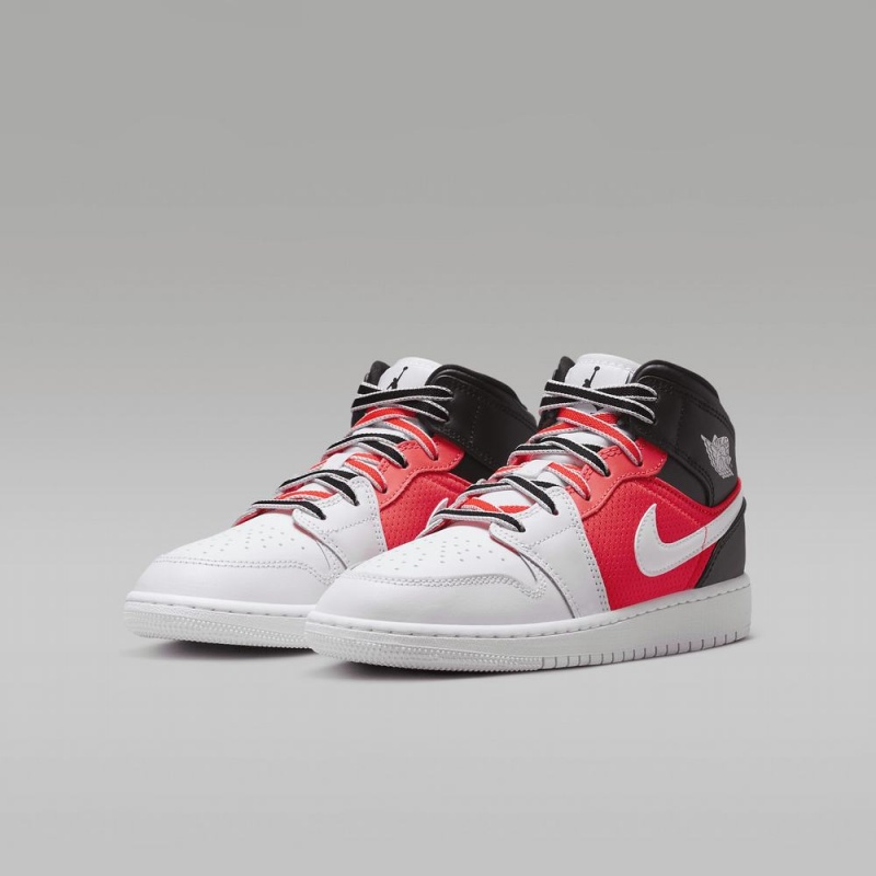 Nike Air Jordan 1 MID SE Lasten Kengät Valkoinen Mustat Punainen | 563AQMGHJ