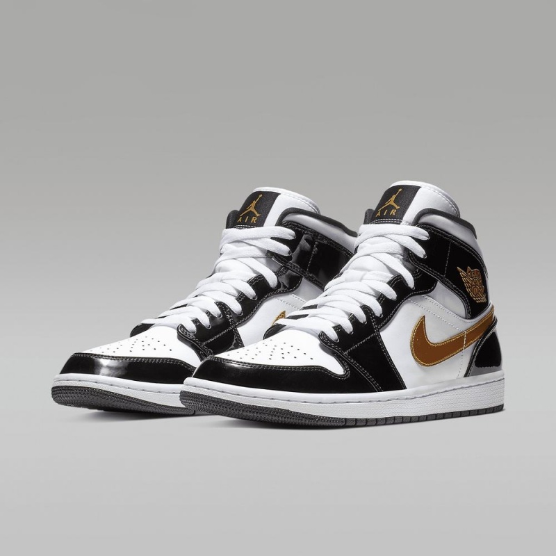 Nike Air Jordan 1 MID SE Naisten Kengät Mustat Valkoinen Kultaiset | 076ZRJNDC