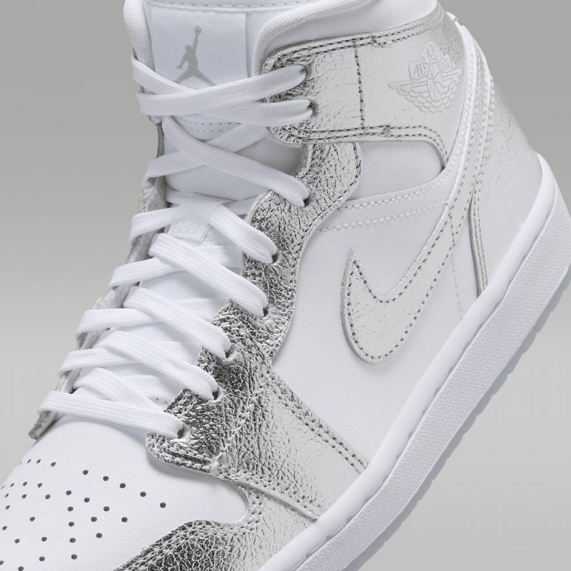 Nike Air Jordan 1 MID SE Naisten Kengät Valkoinen Harmaat Metal Hopea | 724MGZEPN