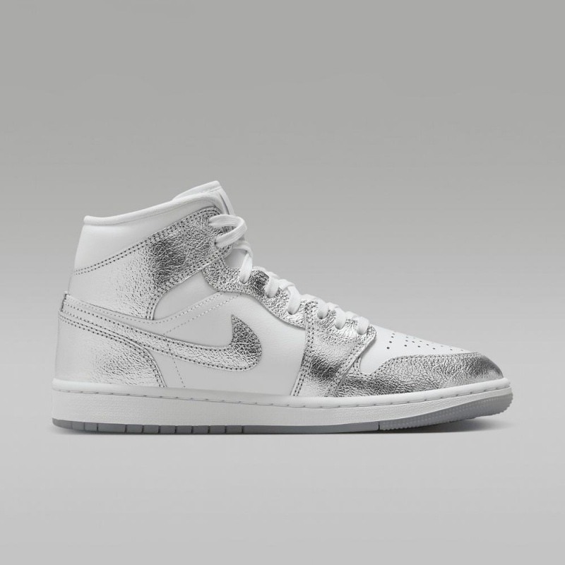 Nike Air Jordan 1 MID SE Naisten Kengät Valkoinen Harmaat Metal Hopea | 724MGZEPN