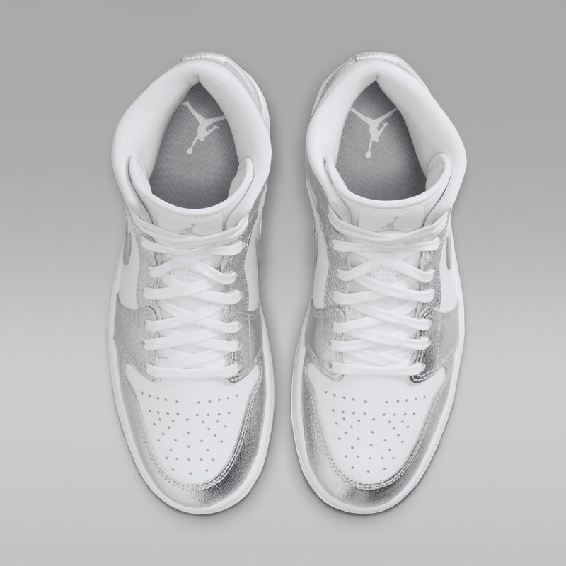 Nike Air Jordan 1 MID SE Naisten Kengät Valkoinen Harmaat Metal Hopea | 724MGZEPN
