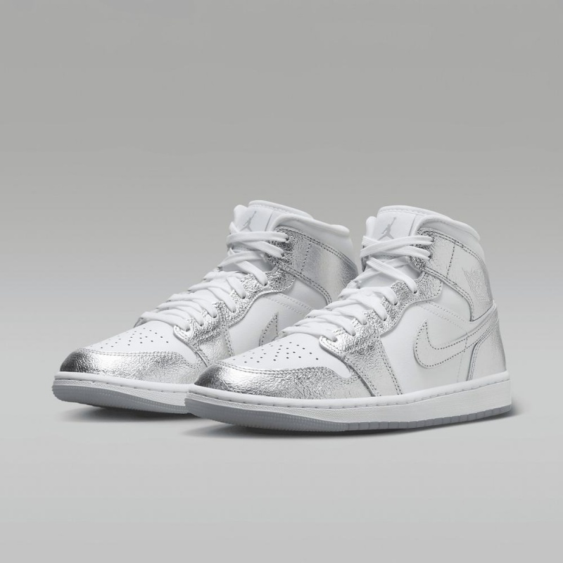Nike Air Jordan 1 MID SE Naisten Kengät Valkoinen Harmaat Metal Hopea | 724MGZEPN