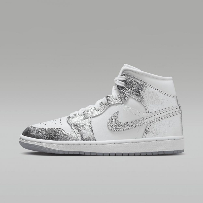 Nike Air Jordan 1 MID SE Naisten Kengät Valkoinen Harmaat Metal Hopea | 724MGZEPN