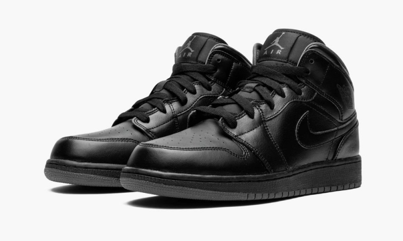 Nike Air Jordan 1 Mid BG 'Triple Black' Lasten Kengät Mustat Tummanharmaat | 362LDQOXA