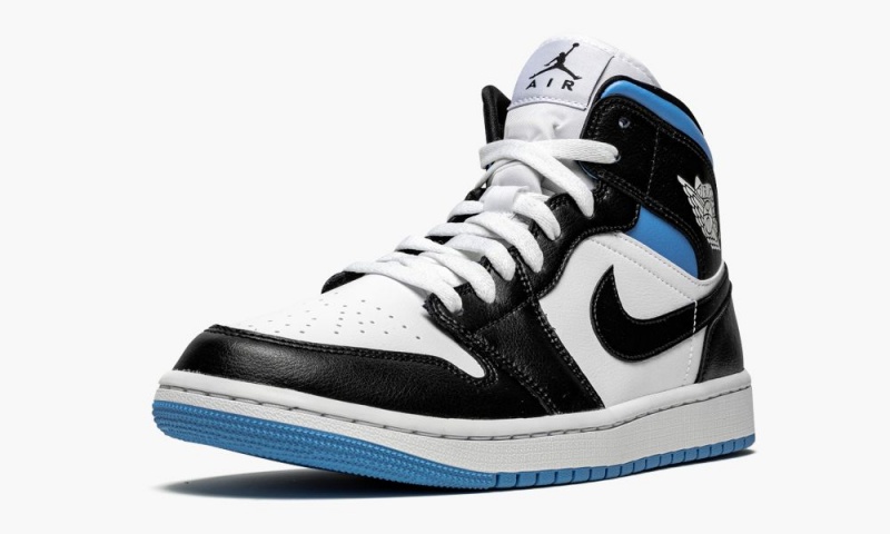 Nike Air Jordan 1 Mid 'Black / White / University Blue' Naisten Kengät Valkoinen Mustat Sininen | 632HQRIOX