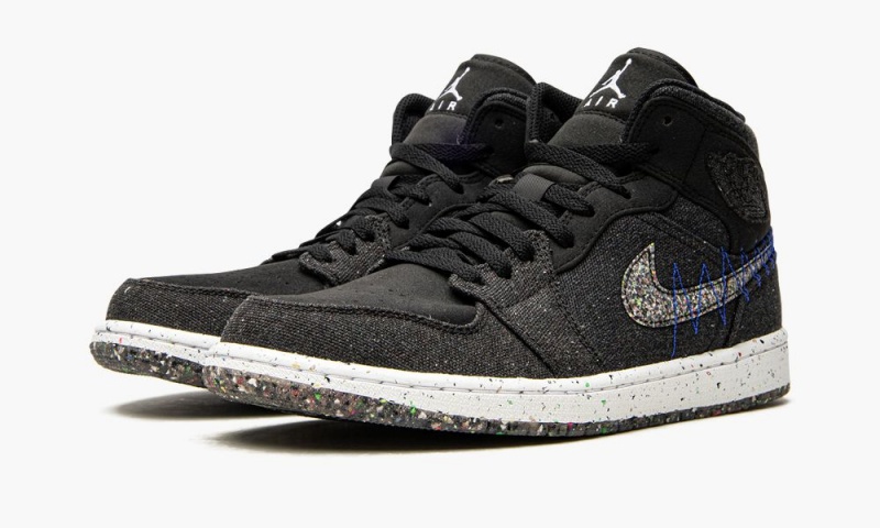 Nike Air Jordan 1 Mid 'Crater Black' Miesten Kengät Mustat Valkoinen Kuninkaallinen Sininen | 682WPAKQL