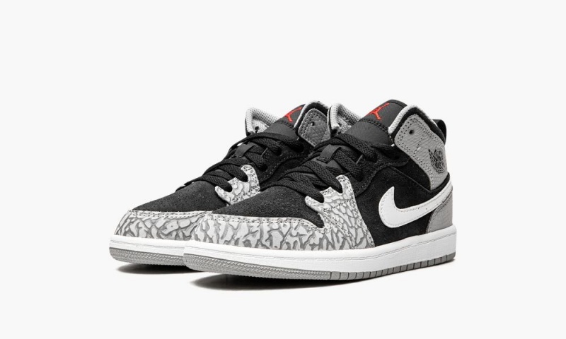 Nike Air Jordan 1 Mid 'Elephant Print' Lasten Kengät Mustat Valkoinen Vaaleanharmaat | 936JRUTFG