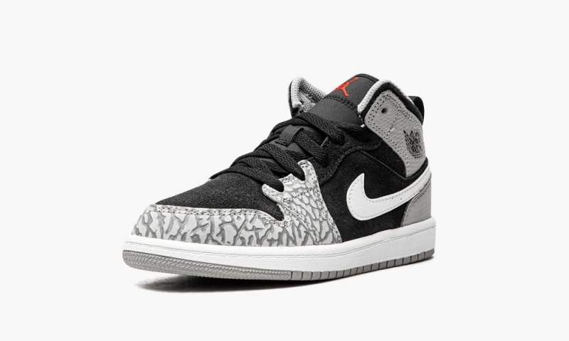 Nike Air Jordan 1 Mid 'Elephant Print' Lasten Kengät Mustat Valkoinen Vaaleanharmaat | 936JRUTFG