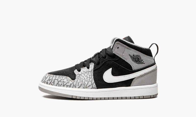 Nike Air Jordan 1 Mid \'Elephant Print\' Lasten Kengät Mustat Valkoinen Vaaleanharmaat | 936JRUTFG