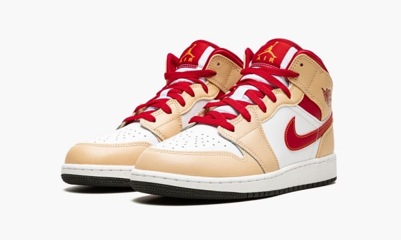 Nike Air Jordan 1 Mid GS 'Beige / Red' Lasten Kengät Valkoinen Syvä Keltainen | 475VNOZEP