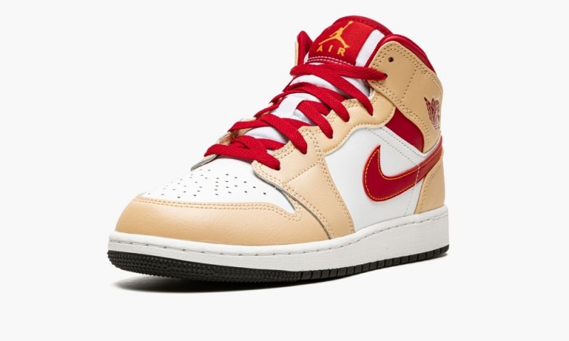 Nike Air Jordan 1 Mid GS 'Beige / Red' Lasten Kengät Valkoinen Syvä Keltainen | 475VNOZEP