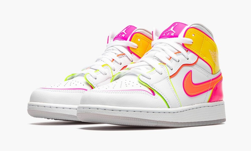 Nike Air Jordan 1 Mid GS 'Edge Glow' Lasten Kengät Valkoinen Punainen Pinkki | 620QLODSF