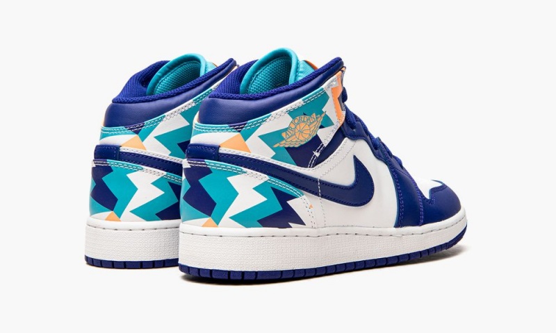 Nike Air Jordan 1 Mid GS 'Geometric Print' Lasten Kengät Valkoinen Sininen | 295KNVGWZ