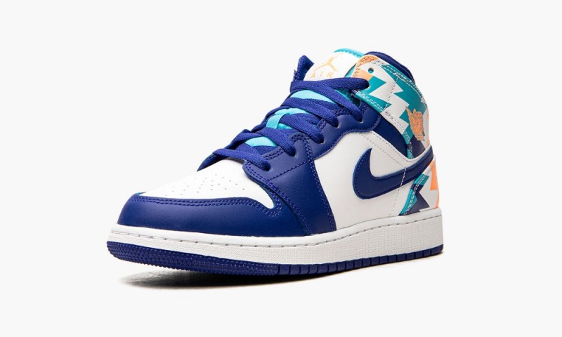Nike Air Jordan 1 Mid GS 'Geometric Print' Lasten Kengät Valkoinen Sininen | 295KNVGWZ