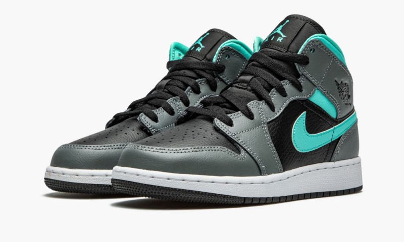 Nike Air Jordan 1 Mid GS 'Grey / Aqua' Lasten Kengät Mustat Vihreä Harmaat | 724ORLTFD