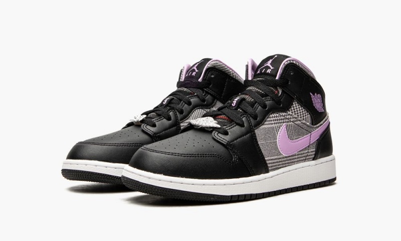 Nike Air Jordan 1 Mid GS 'Houndstooth' Lasten Kengät Mustat Violetit Valkoinen Metal | 931XJHUVS