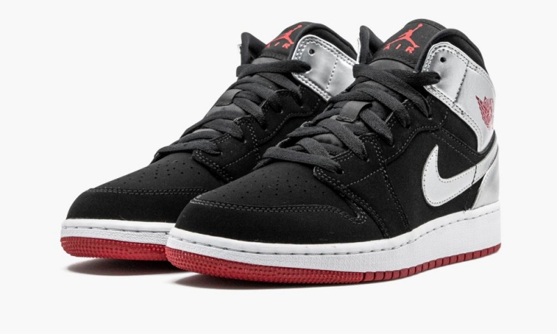 Nike Air Jordan 1 Mid (GS) Lasten Kengät Mustat Punainen Metal Hopea | 157UOYKPD