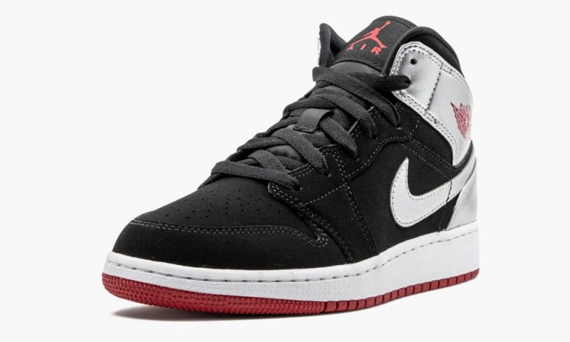 Nike Air Jordan 1 Mid (GS) Lasten Kengät Mustat Punainen Metal Hopea | 157UOYKPD