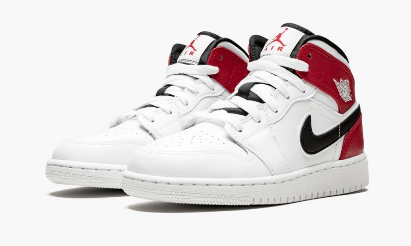 Nike Air Jordan 1 Mid (GS) Lasten Kengät Valkoinen Mustat Punainen | 218WSYUVK
