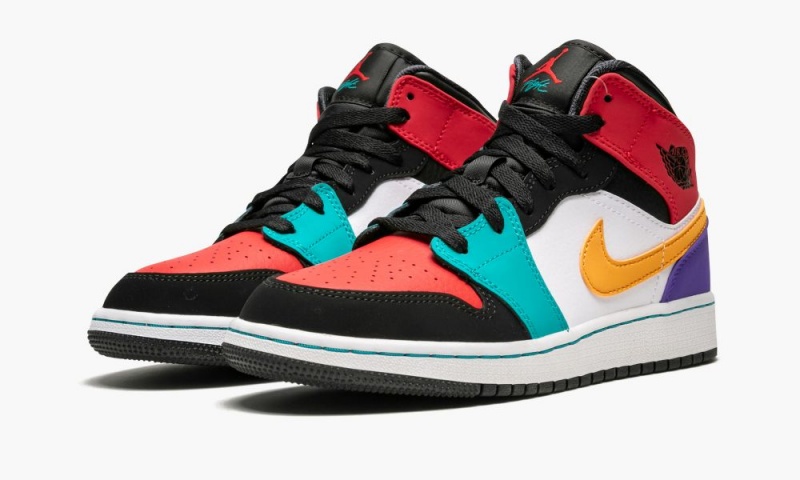Nike Air Jordan 1 Mid (GS) 'Multicolor' Lasten Kengät Valkoinen Punainen Mustat | 258CMKRZW