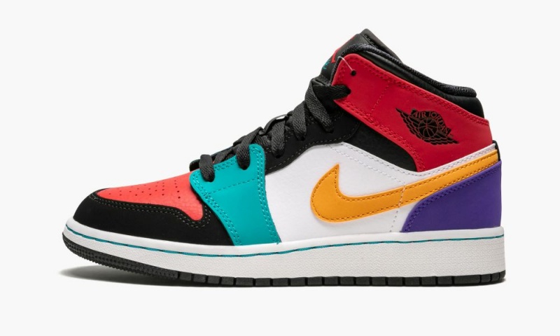 Nike Air Jordan 1 Mid (GS) \'Multicolor\' Lasten Kengät Valkoinen Punainen Mustat | 258CMKRZW