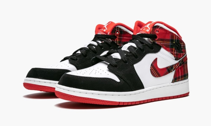 Nike Air Jordan 1 Mid (GS) 'Plaid' Lasten Kengät Punainen Mustat Valkoinen | 930YUXPTH