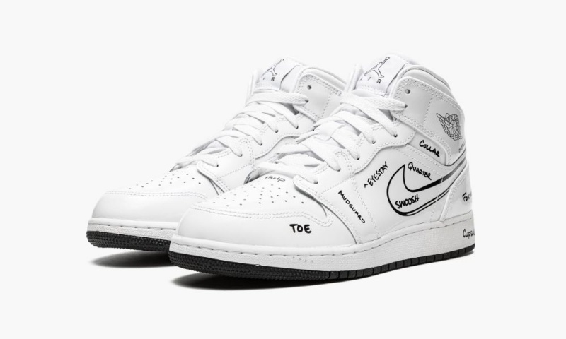 Nike Air Jordan 1 Mid GS 'Schematic' Lasten Kengät Valkoinen Mustat | 289QZNYOK