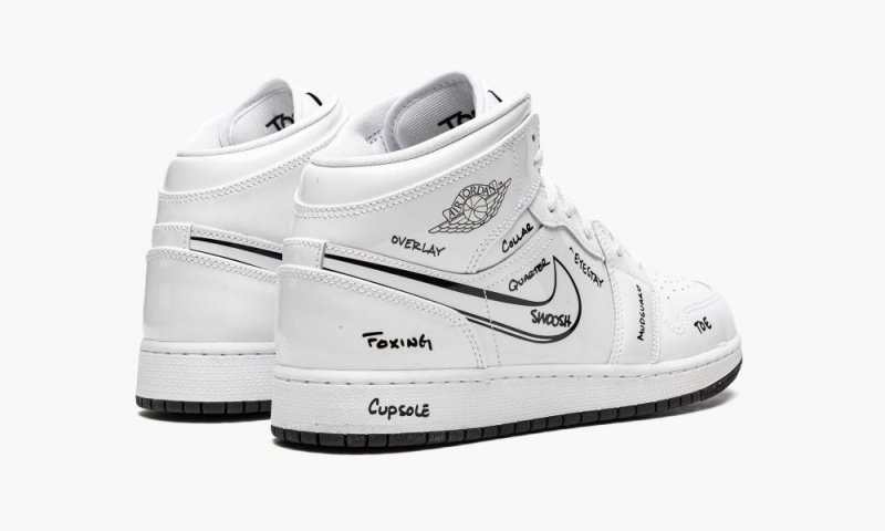Nike Air Jordan 1 Mid GS 'Schematic' Lasten Kengät Valkoinen Mustat | 289QZNYOK
