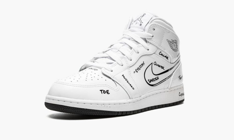 Nike Air Jordan 1 Mid GS 'Schematic' Lasten Kengät Valkoinen Mustat | 289QZNYOK