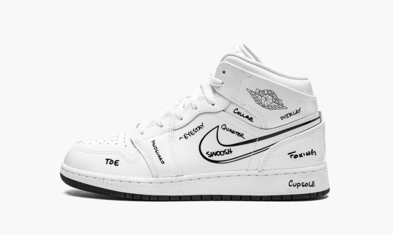 Nike Air Jordan 1 Mid GS \'Schematic\' Lasten Kengät Valkoinen Mustat | 289QZNYOK