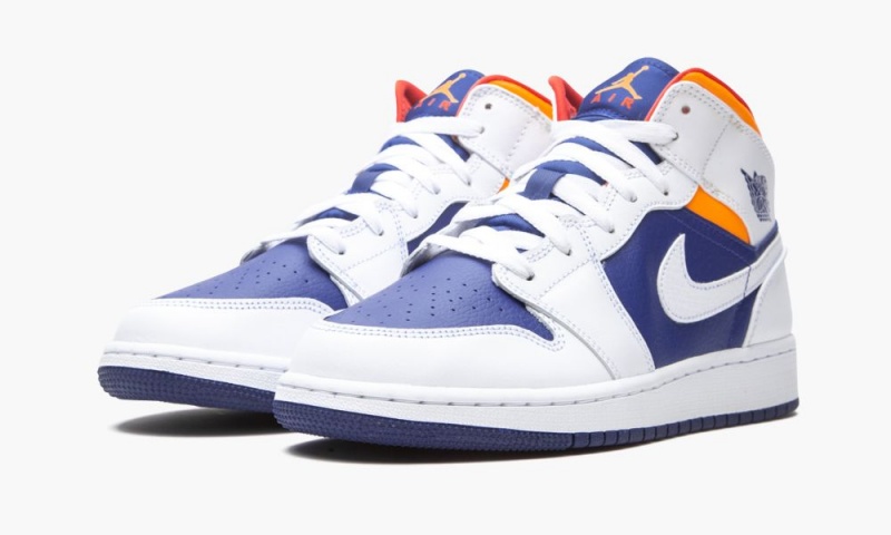 Nike Air Jordan 1 Mid GS 'White Deep Royal Blue' Lasten Kengät Valkoinen Oranssi | 279UKRZON
