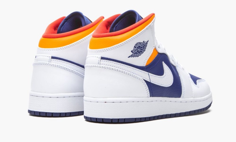 Nike Air Jordan 1 Mid GS 'White Deep Royal Blue' Lasten Kengät Valkoinen Oranssi | 279UKRZON