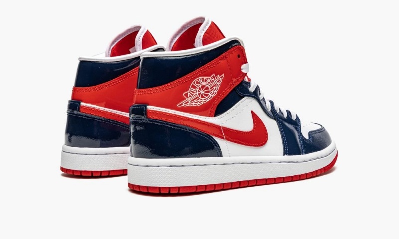 Nike Air Jordan 1 Mid 'Kiiltonahka Nahkaiset Navy / White / Red' Naisten Kengät Laivastonsininen Punainen Valkoinen | 356ZPRXYT
